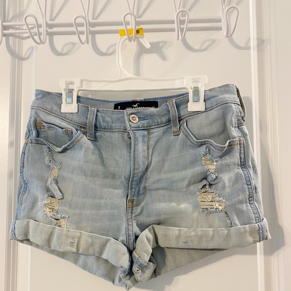 Light Blue Distressed High Rise Shorts